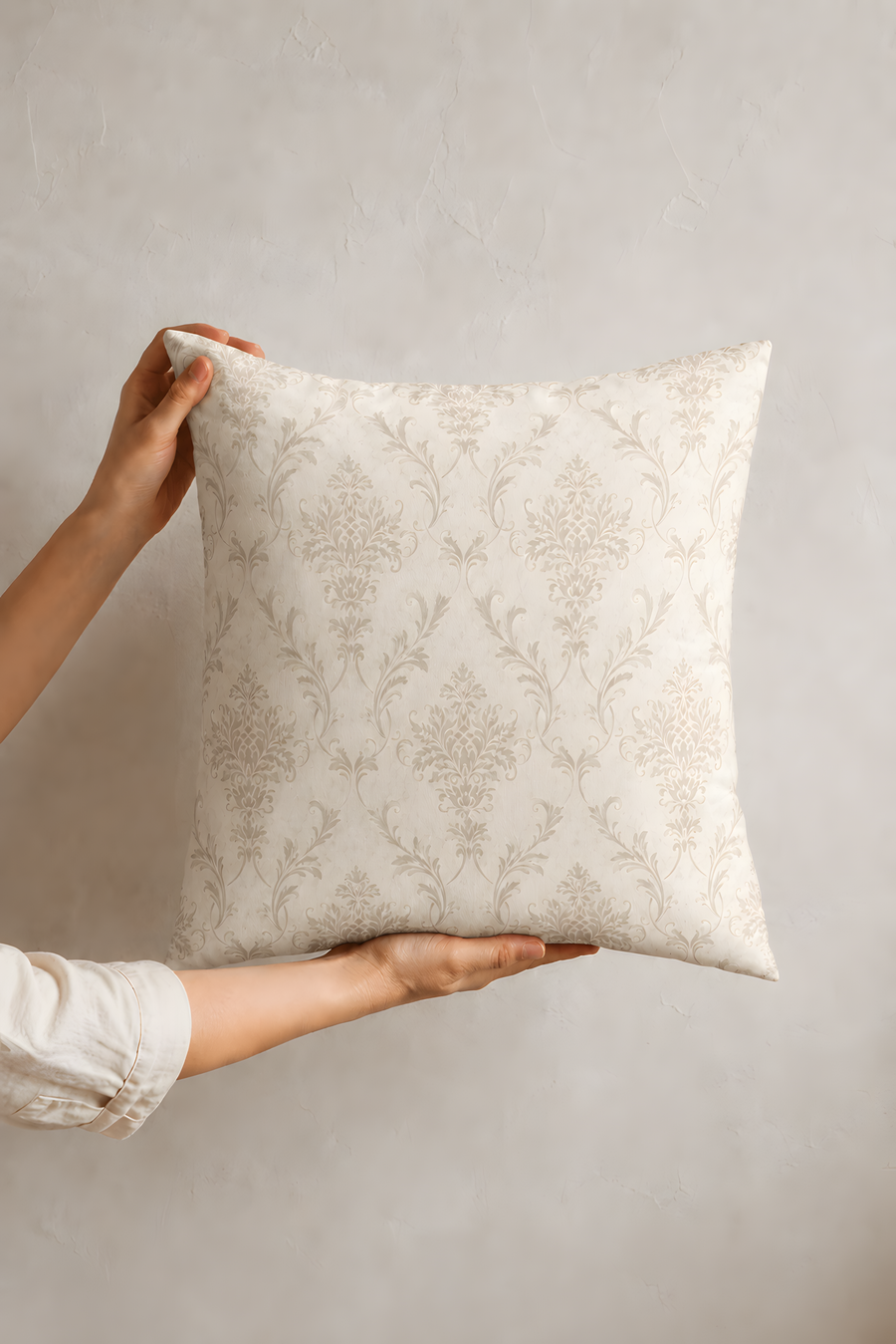 Ivory Damask Decorative Pillow