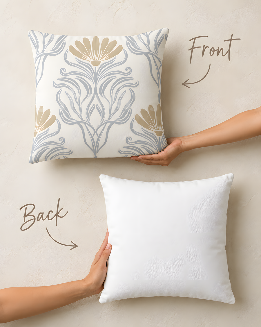 Ivory and Gray Floral Pillow