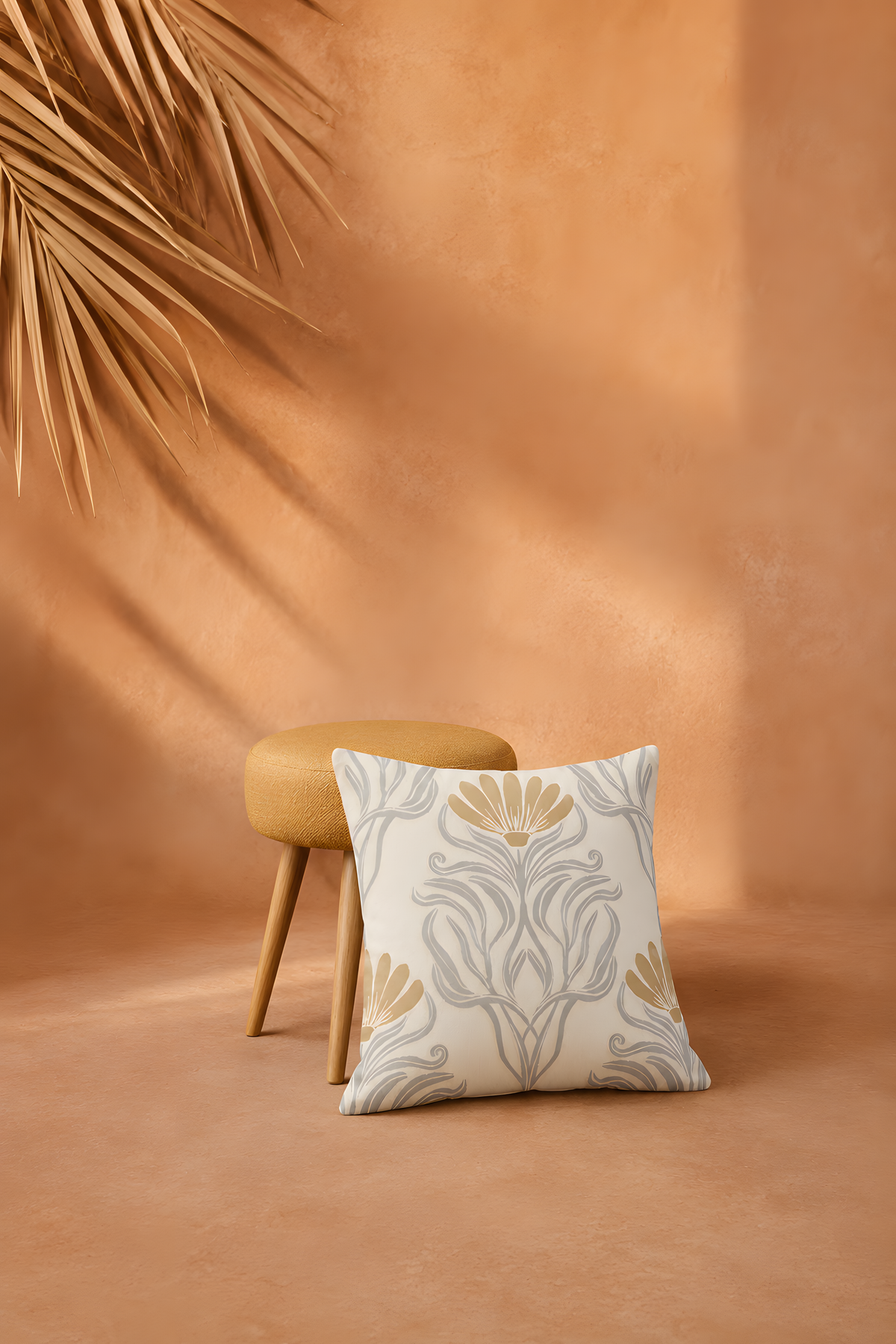 Ivory and Gray Floral Pillow