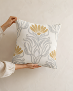 Ivory and Gray Floral Pillow