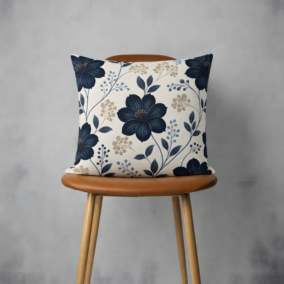 Navy Floral Pillow Case