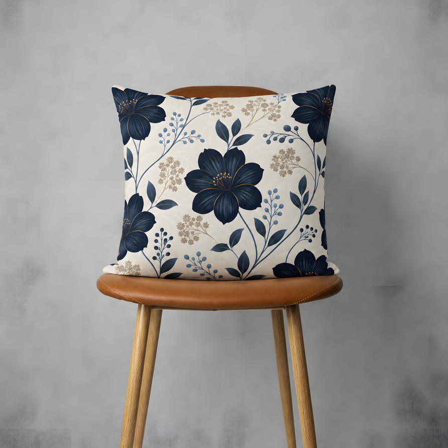 Navy Floral Pillow Case