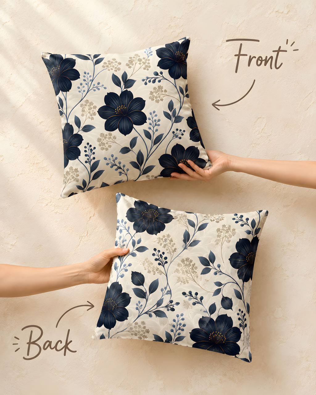 Navy Floral Pillow Case