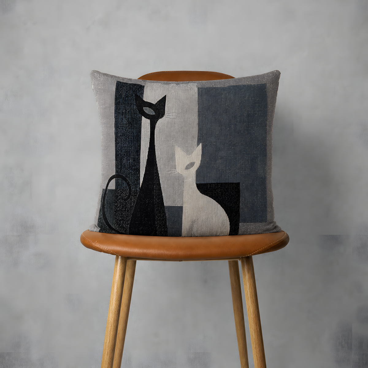 Modern Abstract Cat Woven Pillow