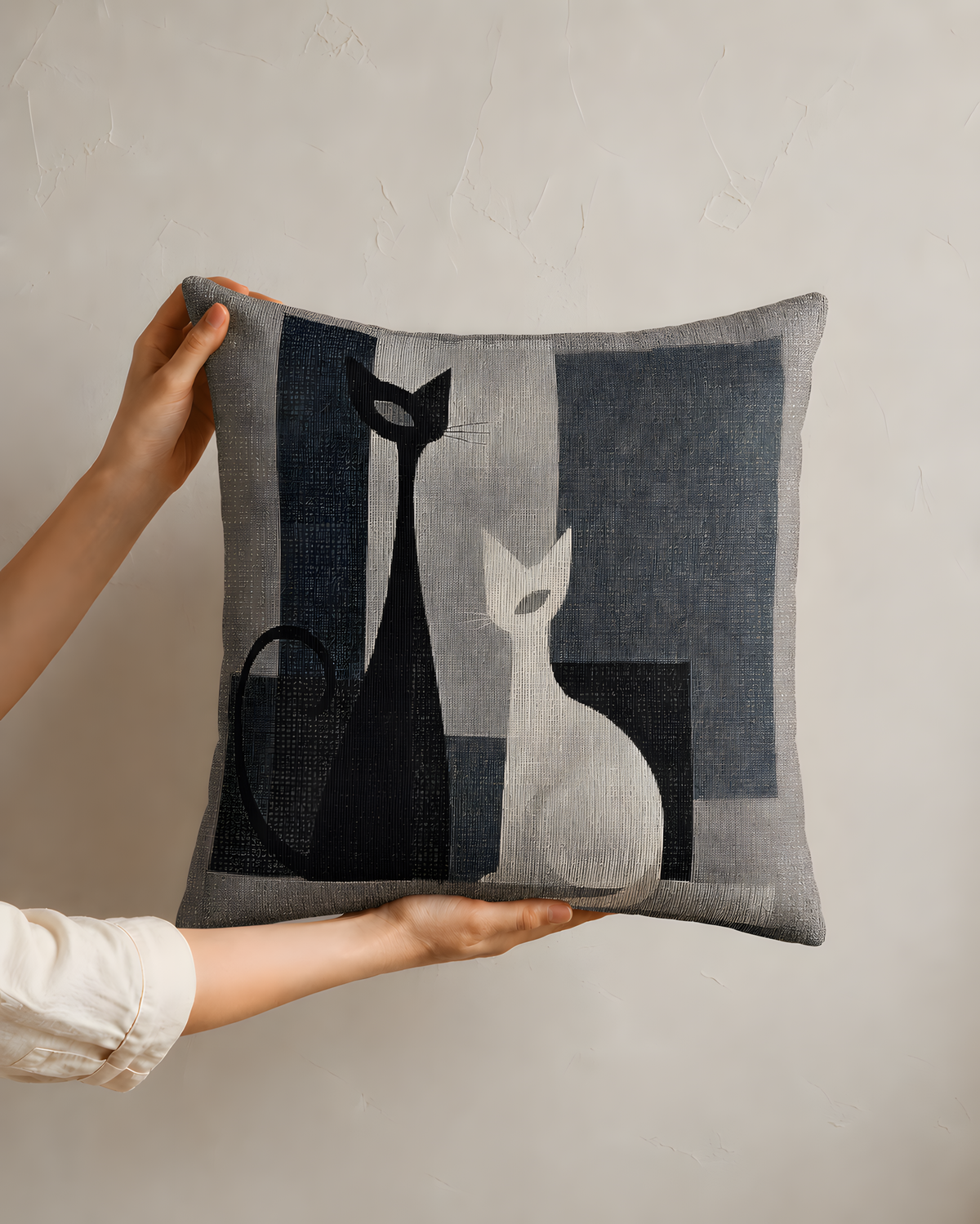 Modern Abstract Cat Woven Pillow