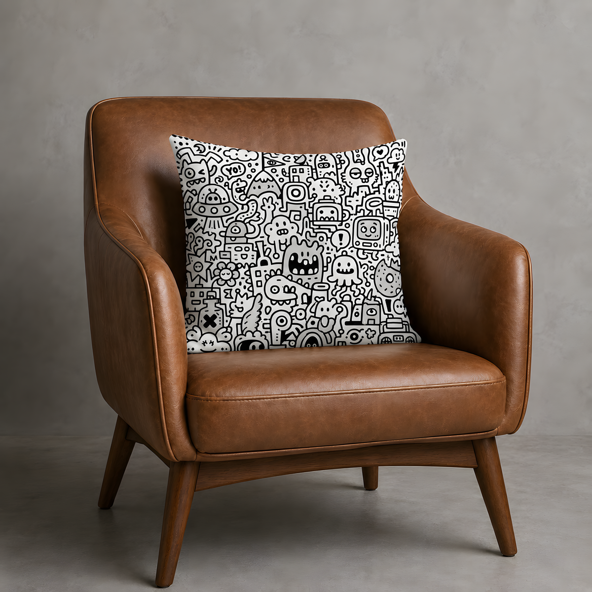 Doodle Monster Polyester Pillow