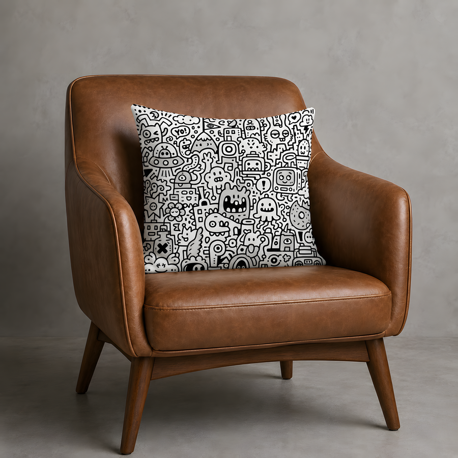 Doodle Monster Polyester Pillow