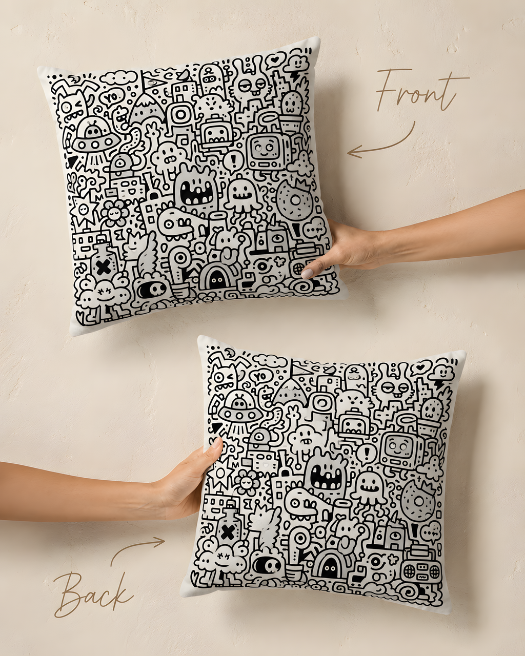 Doodle Monster Polyester Pillow