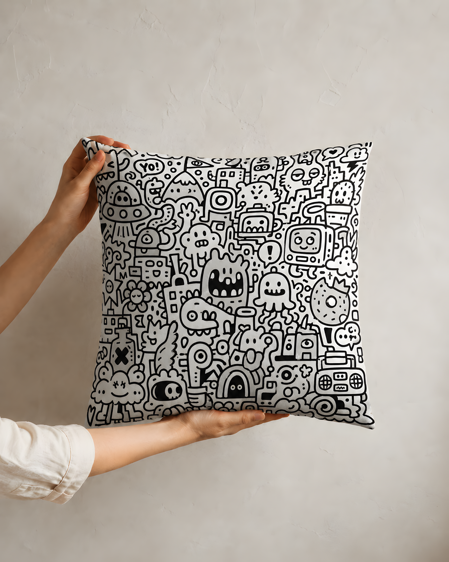 Doodle Monster Polyester Pillow