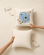 Vintage Blue Camera Floral Pillow