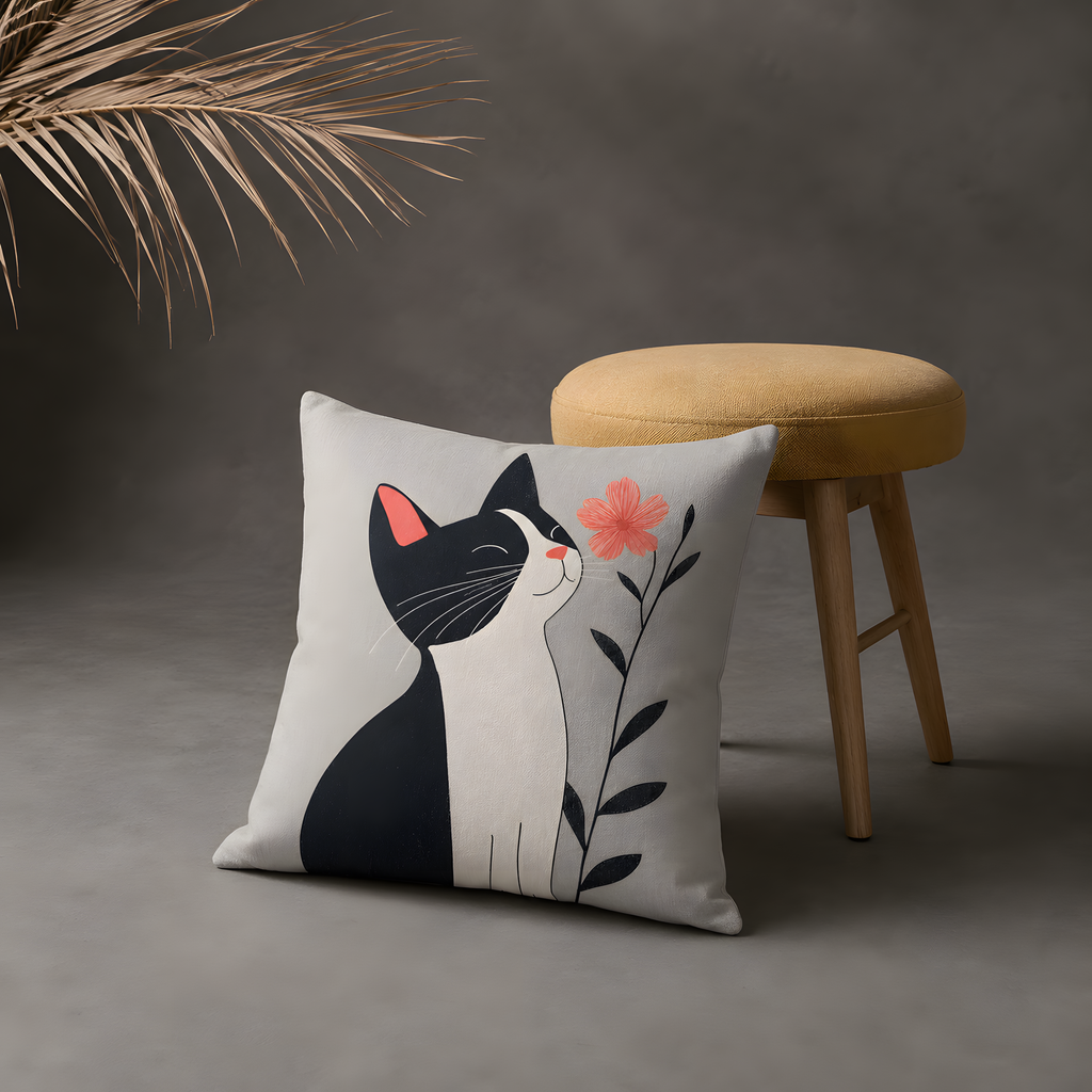 Gray Floral Cat Pillow