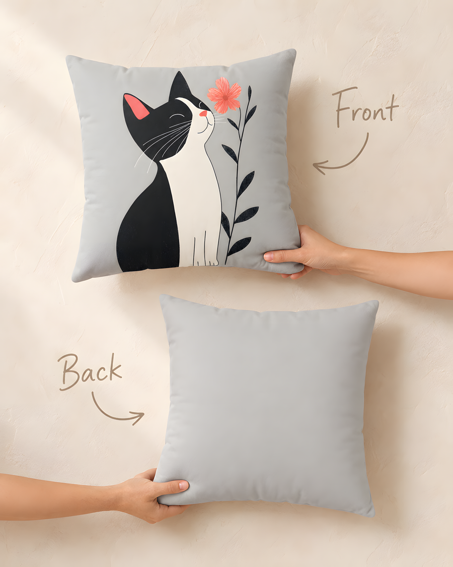 Gray Floral Cat Pillow