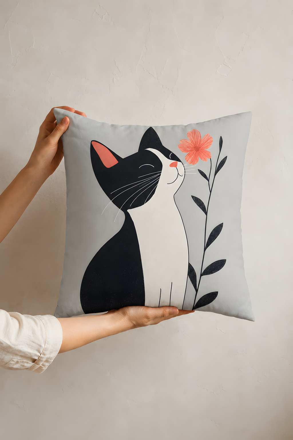 Gray Floral Cat Pillow