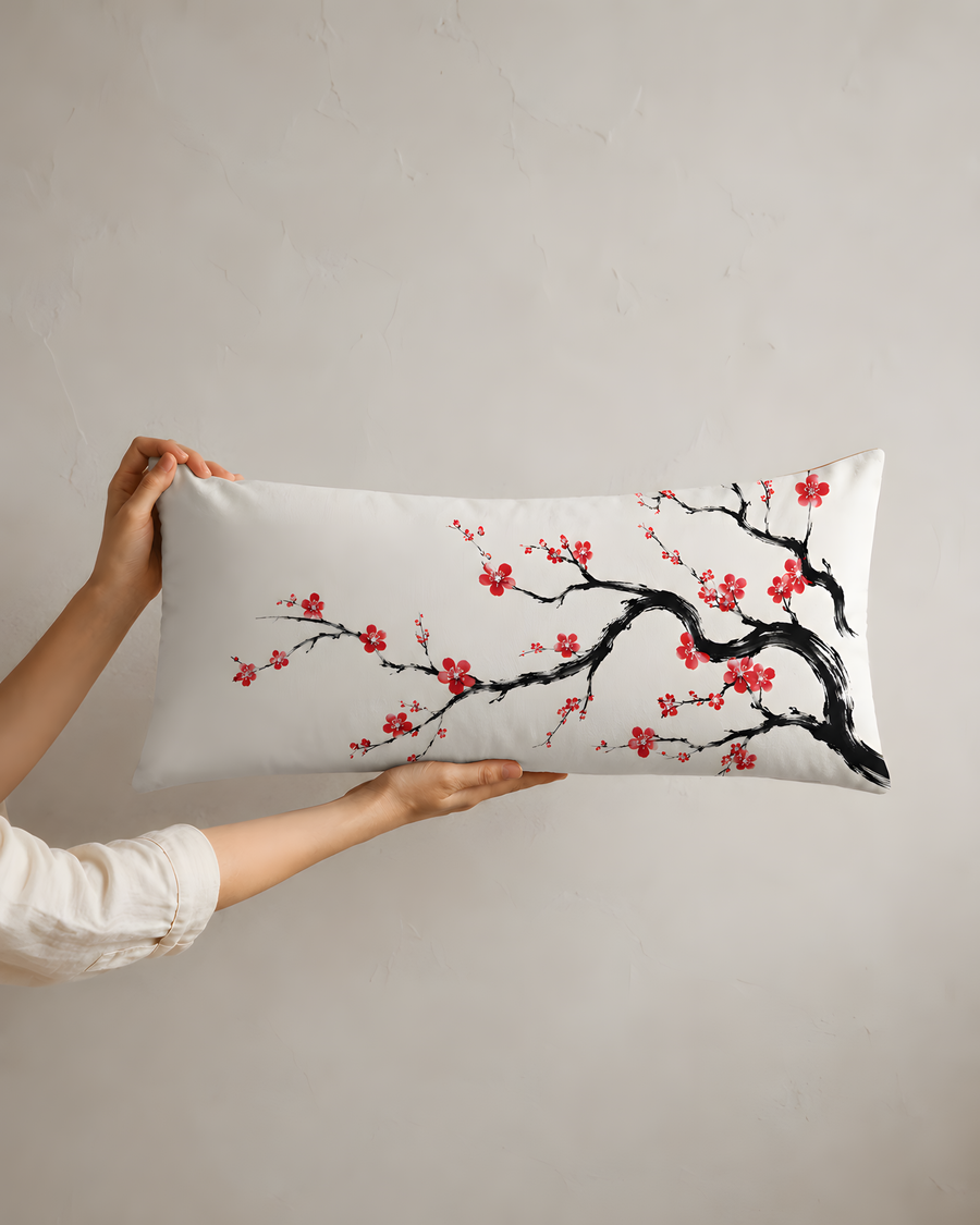Japanese Cherry Blossom Lumbar Pillow
