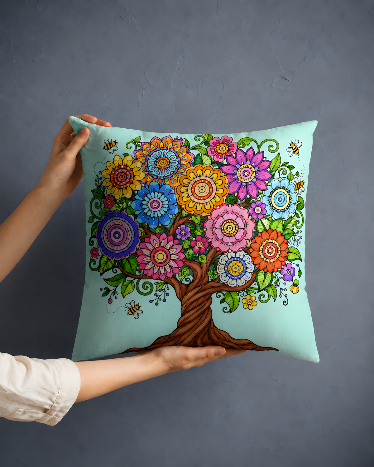 Floral Tree Decorative Pillow Case