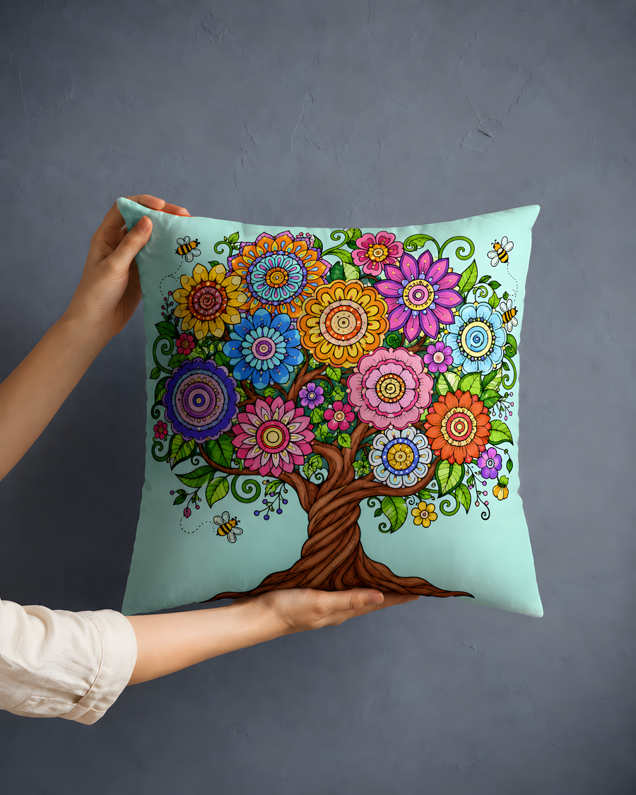 Floral Tree Decorative Pillow Case