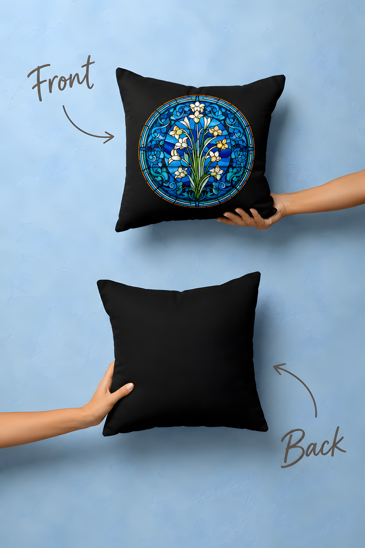 Blue Stained Glass Floral Pillow