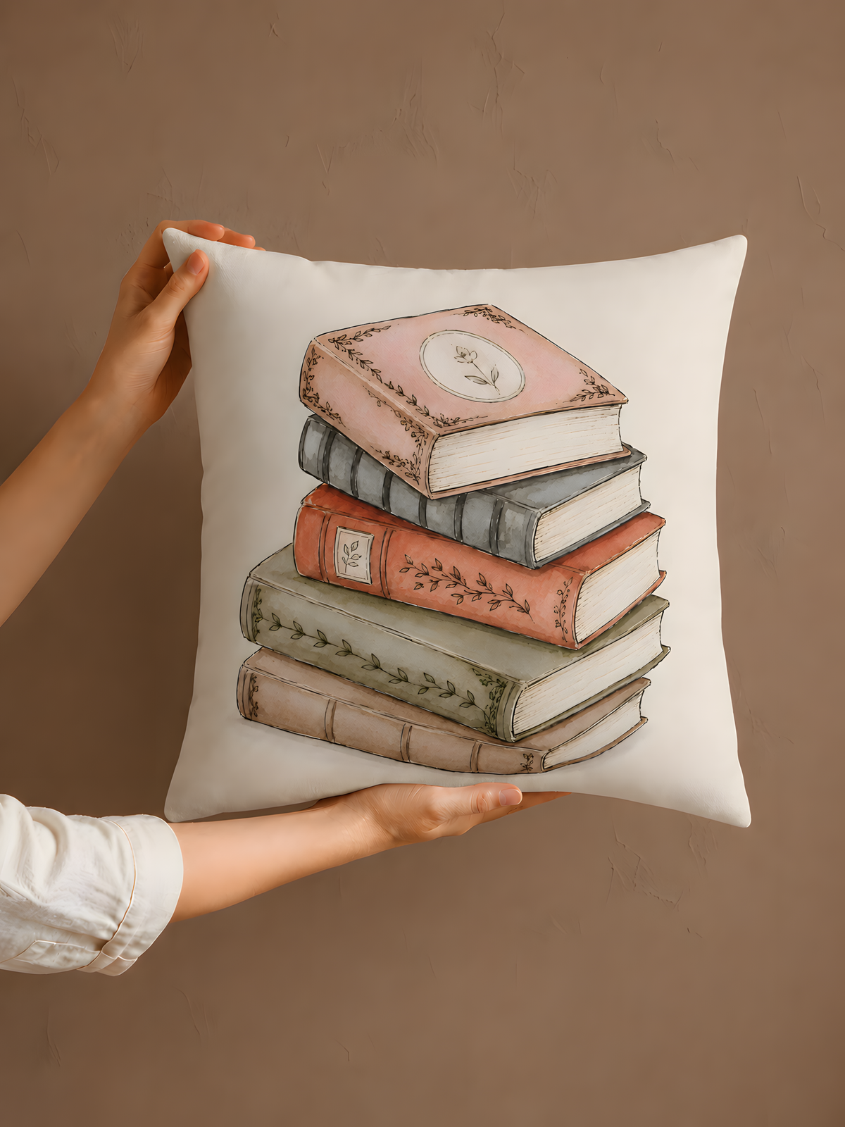 Vintage Books Stack Outdoor Pillow