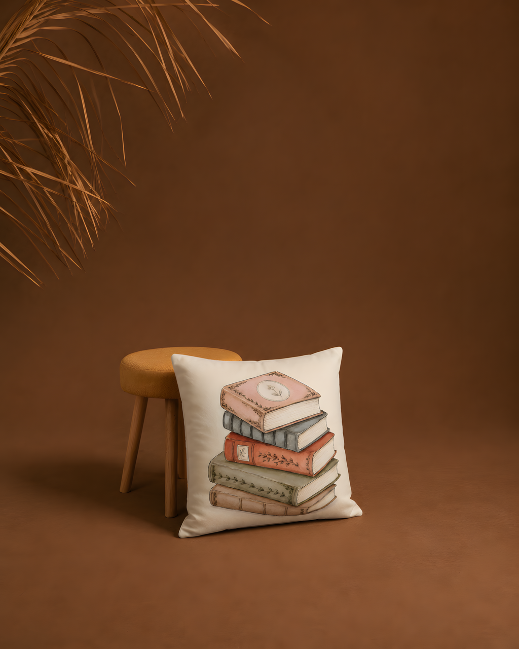 Vintage Books Stack Outdoor Pillow