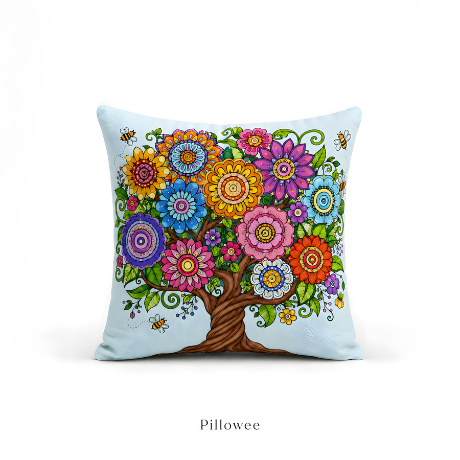 Floral Tree Decorative Pillow Case