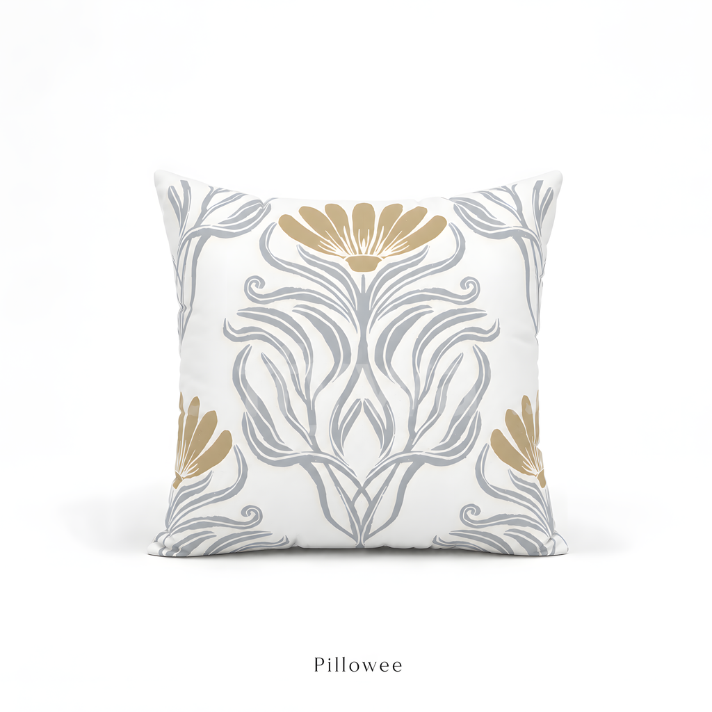 Ivory and Gray Floral Pillow