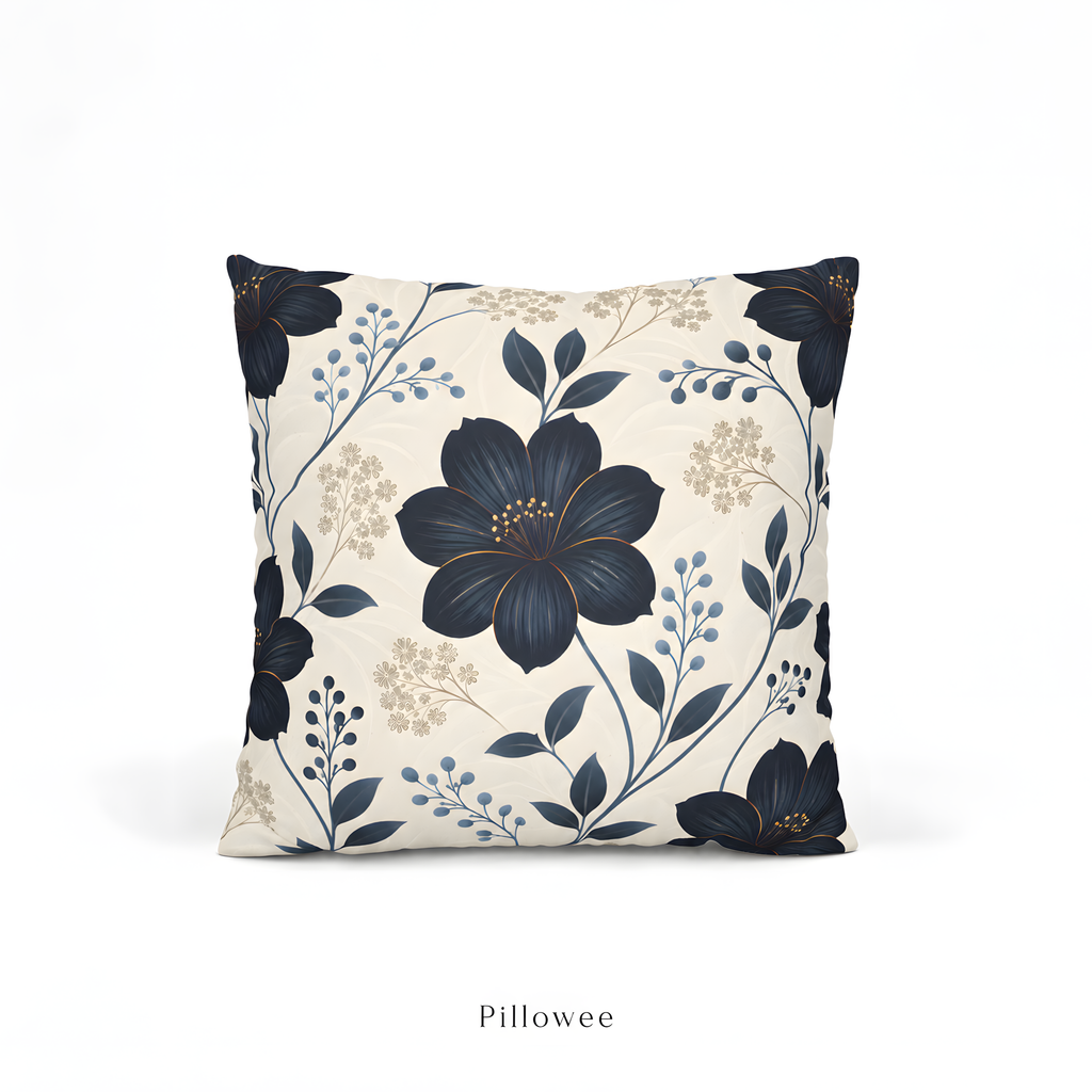 Navy Floral Pillow Case