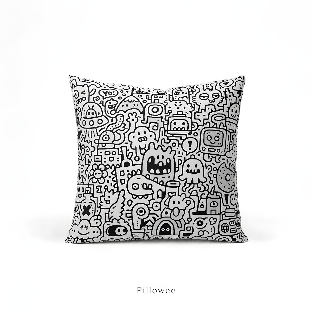 Doodle Monster Polyester Pillow