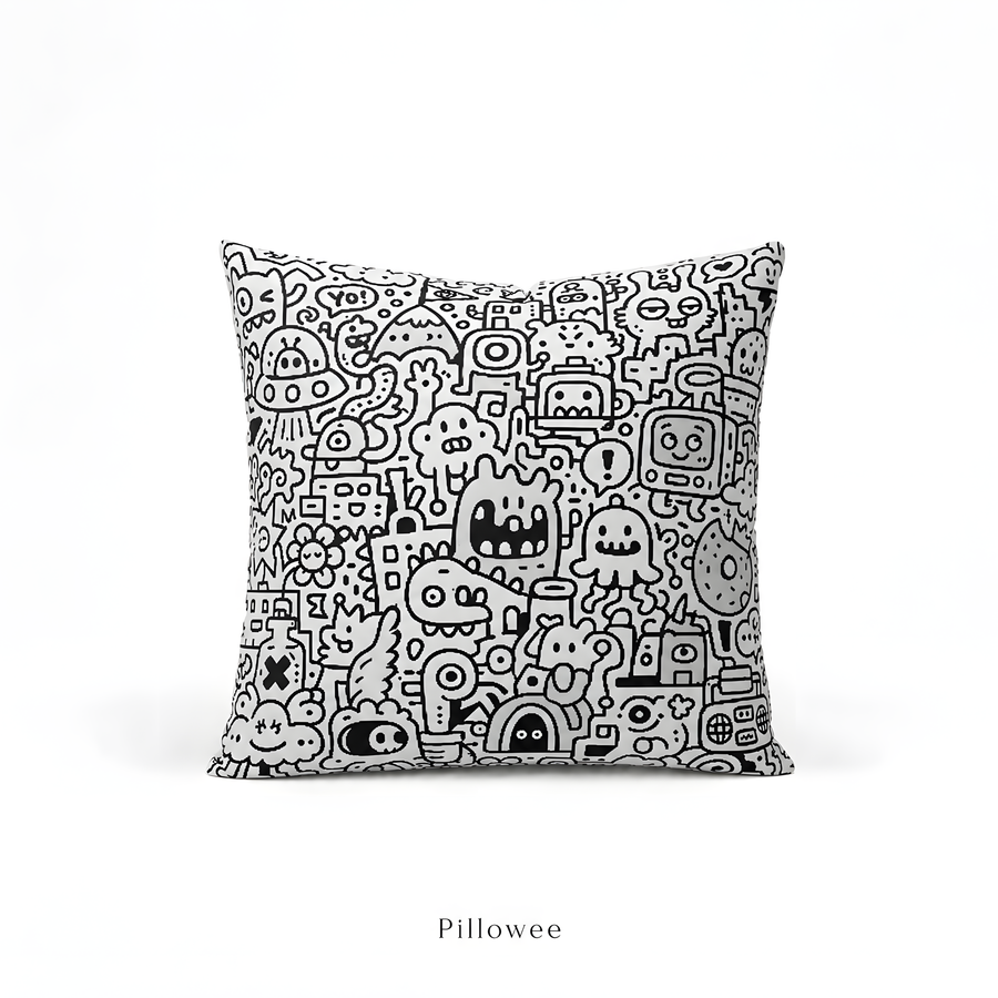 Doodle Monster Polyester Pillow
