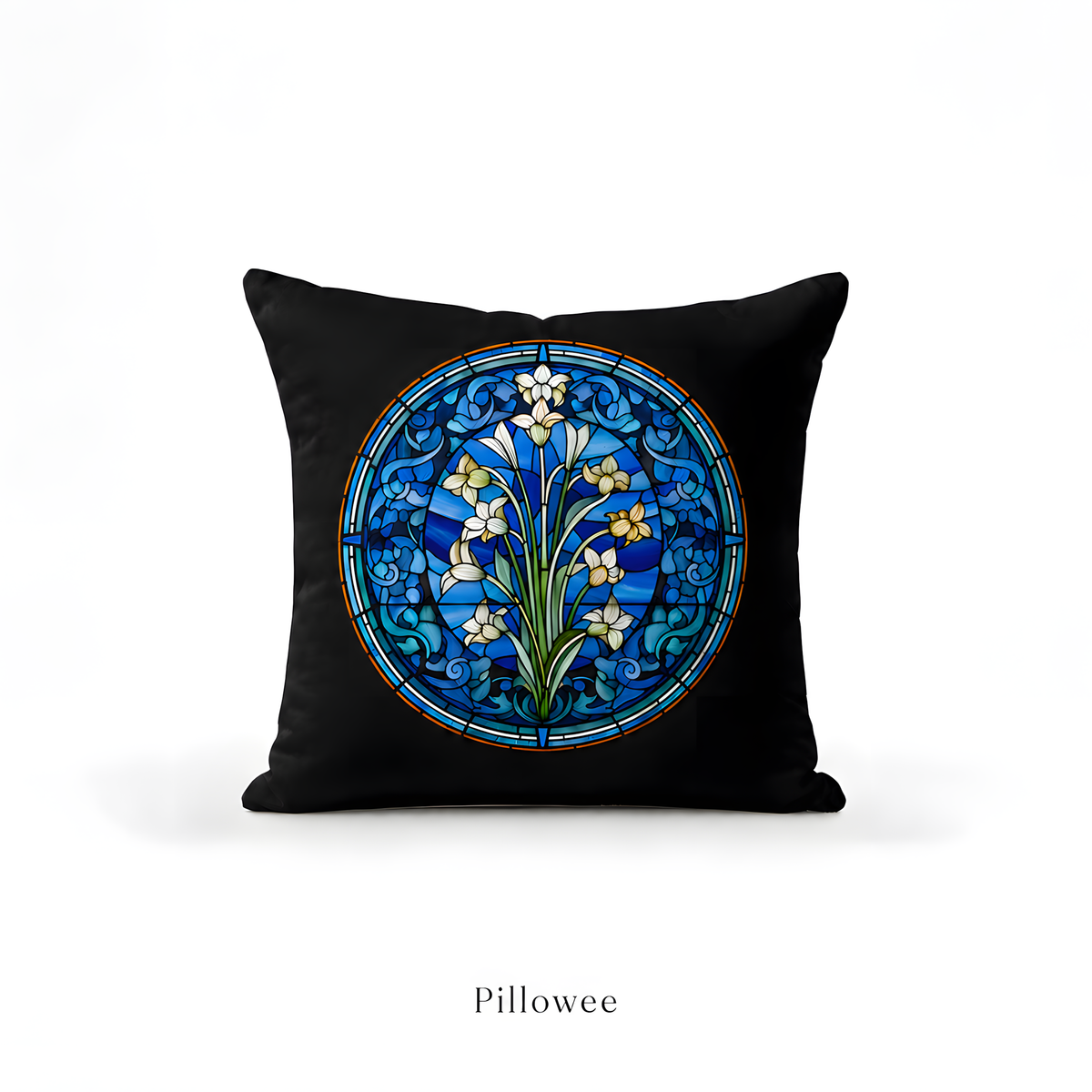 Blue Stained Glass Floral Pillow